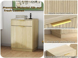 10-Gallon Woodgrain Tilt-Out Trash Can Cabinet with Wave-Textured Drawer & Pull-Out Bin W2557P319050