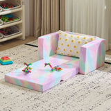 All-Sponge Kids Foldable Sofa Bed Single Chaise Lounge Spray-Print Slant Peach Fabric 01140214