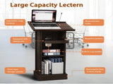 Wood Podium Stand, 44" Tall Wooden Lectern with Mic Stand Space, sliding shelf with cup holder and W282P430658