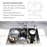 28 x 22 Drop In Stainless Steel Workstation 28 Inch 18-Gauge Stainless Steel Drop-In Kitchen W1386P314082
