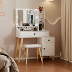 ZUN Dressing Table with Hollywood LED Mirror, Light Adjustable Brightness, Dressing Table, Padded Stool 31433958