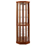 6 Shelf Lighted Corner Curio Cabinet with Adjustable Tempered Glass Shelves and Mirror Back, Oak W1693P170925
