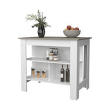 ZUN Aztec Kitchen Island in Melamine with Open Storage, Taupe/white B128P237144