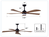 52" 5PCS Solid Wood Blades Ceiling Fan with Lights Remote Control,Quiet DC Motor 3 Blade Ceiling W3596P460841