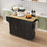 ZUN 45.4" Farmhouse Black Rolling Kitchen Cart on Wheels with Storage Cabinet, Mobile Kitchen Island W2557P180166