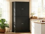 65" Kitchen Pantry Cabinet, 4-Door with 16 Shelves, Black 79960555