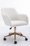 ZUN Modern Teddy Fabric Material Adjustable Height 360 Revolving Home Office Chair With Gold Metal Legs 91744909