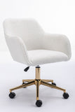 ZUN Modern Teddy Fabric Material Adjustable Height 360 Revolving Home Office Chair With Gold Metal Legs 91744909