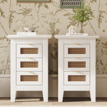 ZUN Wooden Nightstands Set of 2 with Rattan-Woven Surfaces and Three Drawers, Exquisite Elegance with 01116942