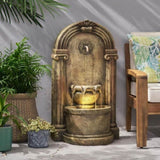 35.25" High Outdoor Weather Resistant Floor Fountain with LED Lights, Light Brown 71768.00LBRN