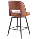 2 Pcs Brown PU Swivel Bar Stools with Open Backrest & Metal Legs 84895321