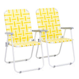 ZUN 2pcs Steel Tube PP Webbing Bearing 120kg Folding Beach Chair Yellow & White Strip 25170682