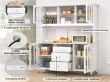 73 Inch White Kitchen Pantry Cabinet with Customizable LED Lights & Built-in Charging Station 40812631