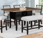 ZUN 1pc Farmhouse Counter Height Dining Rectangular Table w Storage Two Tone Black Brown Finish B011P208257