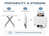 Adjustable Folding Table, 30 x 20 in Small HDPE Portable Personal Table with Steel Legs, White Gray, 78868240