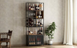 ZUN 82.7" Industrial Tall Black Bar Wine Rack Cabinet with Glass Holder Wood Home Bar Cabinet WF325110AAB