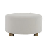 White Fabric Round Ottoman with Wooden Legs, Modern Minimalist Ottoman N769P296232W