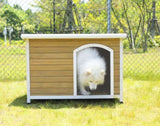 Large Wooden Outdoor Dog House, Waterproof Roof, Elevated Floor, Adjustable Plastic Feet, Yellow W142763833