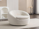 Winnie Modern Teddy Boucle Fabric Barrel Chair, 360&deg Swivel, White T2574P184972
