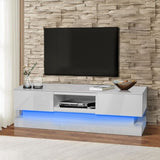 ZUN 51.18inch WHITE morden TV Stand with LED Lights,high glossy front TV Cabinet,can be assembled in 25505935