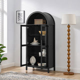 A high arched storage cabinet with a lamp, a modern retro-style wooden storage cabinet with 29334122