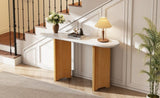 TREXM Narrow Console Table, Entryway Table with Oval Marble Top, Rustic Sofa Table with Curved Legs, N715P245728D