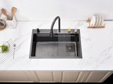 Waterfall Kitchen Sink, Stainless Steel Single Bowl in Black, Multifunctional Workstation with 55656405