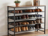 5-Tier Shoe Rack with Wooden Top, Metal Storage Shelf for 16-20 Pairs, Rust-Resistant Entryway Shoe 80005378