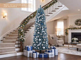 7FT Slim Pencil Artificial Christmas Tree, Frosted Gray-Green & Silver Needles, Flame Retardant PVC, 73778755