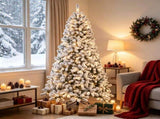7.5 Foot Flocked Northern Pine Christmas Tree Artificial Xmas Tree Curved Tips LED Lights Indoor 70578829