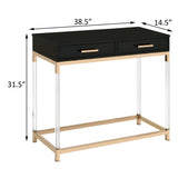 Black High Gloss and Gold Console Table with 2 Drawers B062P185721