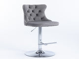 Swivel Velvet Barstools Adjusatble Seat Height from 25-33 Inch, Chrome base Bar Stools with Backs W1143P309419