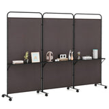 3-Panel Folding Divider with Lockable Wheels and 3 Metal Shelves Brown 47056717