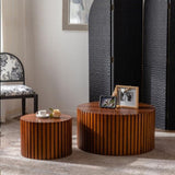 Round Wood Coffee Table for Living Room for Small Space Apartment and No Need Assembly W3081P255018