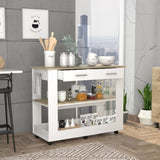 Cala Kitchen Island 46, Six Casters, Two Drawers, Lower Open Shelf -White / Light Oak B20092031