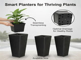 Set of 2 Rattan Planters with Removable Inner Pots, Metal Frame Adjustable Foot Pads for Garde 64398840