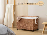 160L 3-Section Laundry with Lid and Wheels, Woven Natural Water Hyacinth Rolling Laundry 22369298
