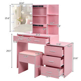 Pink particleboard with textured melamine finish, 5-drawer, 2-tier sliding door mirror cabinet, 55166870