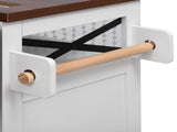K&K 46.5'' Farmhouse Kitchen Island with Drape of Beads, Power Outlet, Rolling Kitchen Cart on N707P254872W