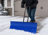 Manual Snow Pusher 36x18in with H-Handle, Blue Iron Blade, Black Handle, Blue Wheels, Snow Plow 33234706