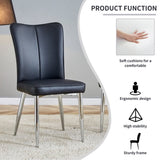 Modern minimalist dining chairs, black PU leather curved backrest and seat cushions, electroplated W1512P356180