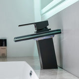 Bathroom Sink Faucet LED Light 3 Colors Changing Waterfall Glass Spout Hot Cold Water Mixer Single W1932P147712