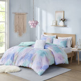 Full/Queen Watercolor Tie Dye Printed Comforter Set with Throw Pillow B03595946