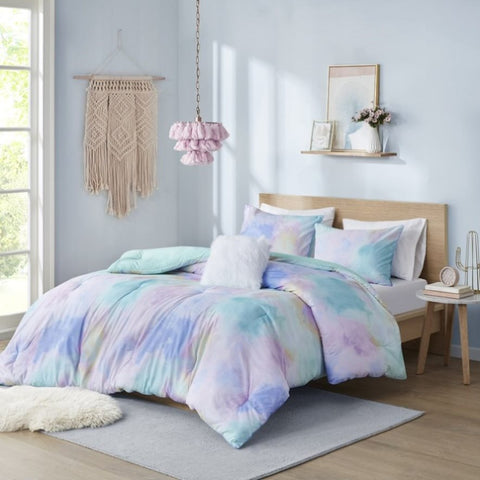Twin/Twin XL Watercolor Tie Dye Printed Comforter Set with Throw Pillow B03595945