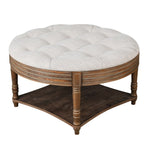 ZUN Large Round WaterProof Ottoman Coffee Table 2 Tier Oversized Button Tufted Ottoman with Wooden Shelf W1445P235095