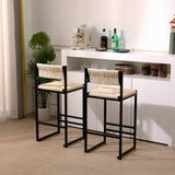 Creamy White Paper Rope Woven Bar Stools Set of 2 Hand Weave Counter Stool with footrest for Kitchen W1757138689
