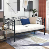 Metal Daybed Frame Multifunctional Mattress Foundation/Bed Sofa with Headboard, Twin, Black W840100846