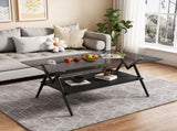 Rectangle Coffee Table with Tempered Glass top and Black MDF Shelf, Modern Table for Living Room, W241142567