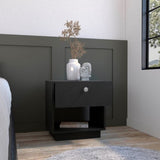 Single Drawer Nightstand 19"H with Open Storage Shelf, Black B097133072