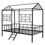 Metal House Bed Frame Twin Size with Slatted Support No Box Spring Needed Black MF289091AAB